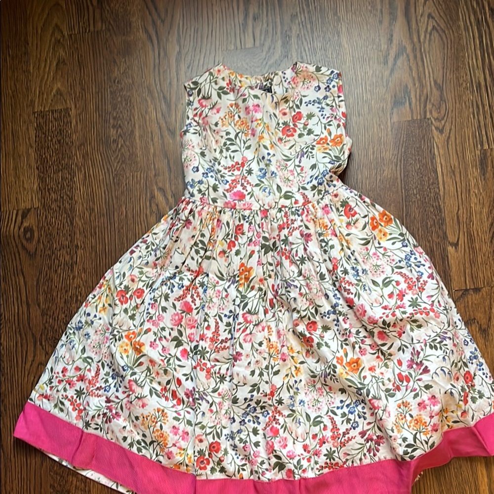 Oscar de la Renta Kids Floral Cotton Dress with Pink Trim